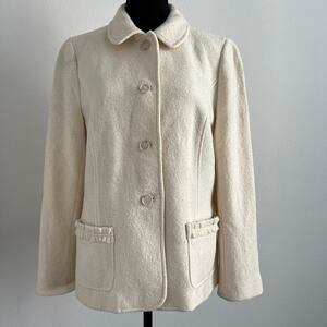 Talbots Blazer Womens Petite 14 Wool Blend Cream FLAW